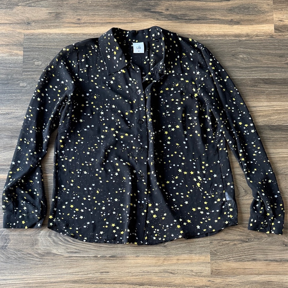 CAbi Black Star Pattern Button up Shirt sz Medium